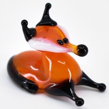 Handmade Ukrainian Lampworking Red-Orange &amp; Black Fox Small Blown Glass Figurine - £12.65 GBP