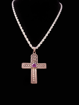 Vintage Amethyst Sterling Cross necklace - Gothic setting - ladies fine jewelry  - £115.90 GBP