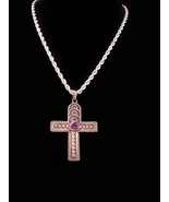 Vintage Amethyst Sterling Cross necklace - Gothic setting - ladies fine ... - $145.00