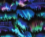 Cotton Northern Lights Trees Aurora Borealis Fabric Print by the Yard D4... - $14.95