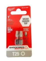Milwaukee Tool Shockwave Torx T 25 - 1&quot; 2 Pack Impact Bits - 48-32-4436 (2 Pack) - £7.10 GBP