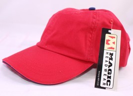 The Dad Hat in Red wiith Navy Blue Sandwich Bill &amp; Button by Magic Headw... - £3.12 GBP