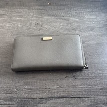 Kate Spade Shinny Zip Around Wallet Gray Leather Authentic - $14.87