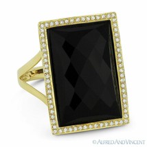 Checkerboard Onyx &amp; 0.21ct Diamond Right-Hand Cocktail Ring in 14k Yellow Gold - £774.42 GBP