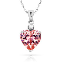 3.07Ct White &amp; Pink Heart Sapphire Charm Pendant14K White Gold w/Chain - £76.88 GBP