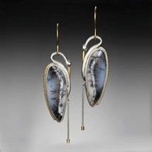 Swan Cygnet Stone Dangle Drop Earrings Silver and Gold - £10.46 GBP