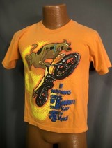 Scooby Doo Dirt Bike Vintage Orange T-shirt Embossed Graphic Kids Size Med - £44.06 GBP
