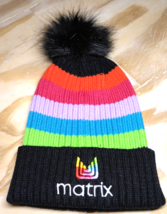 Matrix Pom Pom Ski Winter Hat Cap Beanie Hair Care Striped Hat Rainbow - NWT - £20.75 GBP