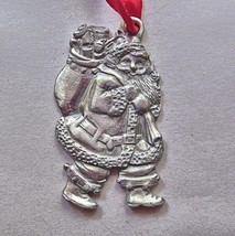 Vintage Pewter Santa Claus Ornament 2.5&quot; Two Sides Holding Bag of Toys - £11.70 GBP