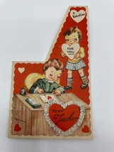 Valentines Day Vintage Greeting Card For Teacher Children with Hearts 19... - $4.74