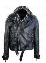 New Men&#39;s Classic Black Color Half Spike Studded Magnificent Leather Jacket-218 - £261.00 GBP