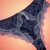 Victoria&#39;s Secret M shortie panty Brazilian Slip navy BLUE satin Lace DREAMANGEL - £23.45 GBP
