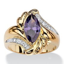 Marquise Cut Purple Amethyst Cz Accent Bypass 14K Gold Gp Ring Size 5 6 7 8 9 10 - £79.63 GBP