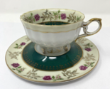 Antique Hand Painted Lofton China Cup and Saucer Green/Yellow Japan #546 - $14.24