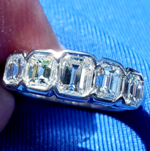 Earth mined Diamond Deco Wedding Band 2 ct. Emerald Cut Platinum Engagement Ring - €10.704,51 EUR