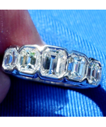 Earth mined Diamond Deco Wedding Band 2 ct. Emerald Cut Platinum Engagem... - €10.475,26 EUR