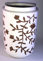 Pier 1 Cylinder Terracotta Vase Hand Painted 8 3/4”x 5 1/2”White/Brown-BRAND NEW - £68.70 GBP
