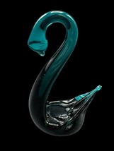 Glass Swan Figurine 4&quot; Green Statue Bird Vintage Bird - $14.00