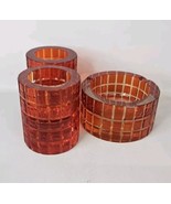 MCM Ashtray &amp; 2 Candle Holders Set Vintage Glass Red Grid Square Pattern - $24.70