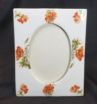 Ceramic Watercolor Poppy Flower Photo Frame Desktop All Metal Backing 1970s 80s - £18.95 GBP