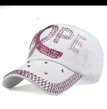 Pink Ribbon Breast Cancer Awareness Cap Womens Cancer Hope White Baseball Hat - £12.86 GBP