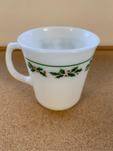 Corning Holly Milk Glass Mug-Christmas Pattern Coffee Cup Vintage USA - $5.25