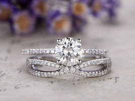 Round Cut 2.60Ct White Moissanite Engagement Ring Set White Gold Plated Size 7 - £130.97 GBP