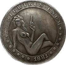 Medalla de fantasía erótica con acto y revólver, año 1881 - $13.30