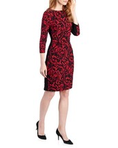 NEW ANNE KLEIN BLACK RED FLORAL CAREER SHEATH DRESS SIZE  L $119 - $89.80
