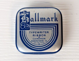 Vintage Hallmark typewriter ribbon tin container Dallas Texas blue silver - £6.20 GBP