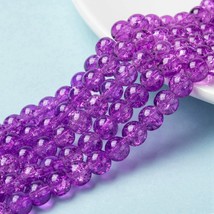 50 Crackle Glass Beads 8mm Purple Veined Bulk Jewelry Supplies Mix Unique - $5.45