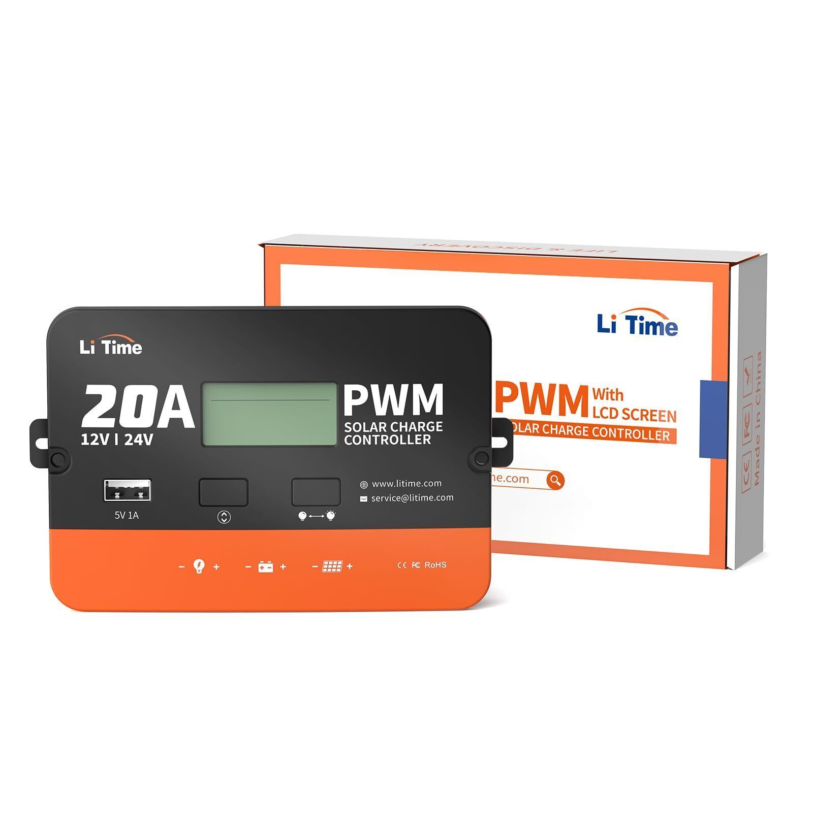 20Amp PWM 12V/24V Solar Charge Controller with LCD Display for LiFePO4... - $61.39