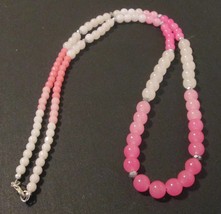 Beaded necklace, pink ombre and silver, silver lobster clasp, 36 inches - £19.55 GBP