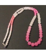 Beaded necklace, pink ombre and silver, silver lobster clasp, 36 inches - £19.69 GBP