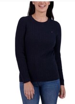 Tommy Hilfiger Womens Sweater Navy Blue Cable Knit Crewneck Logo Heavywe... - $808.74 MXN