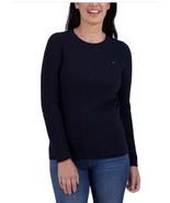Tommy Hilfiger Womens Sweater Navy Blue Cable Knit Crewneck Logo Heavywe... - $808.12 MXN