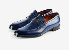 Handmade Men&#39;s Leather Blue Patina Classic Loafers Custom made Dress Shoes-761  - £157.78 GBP