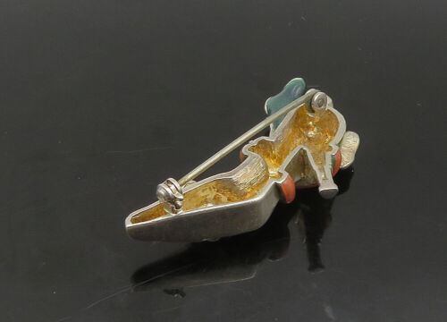KENNETH JAY LANE 925 Silver - Vintage Enamel Floral Shoe Brooch Pin - BP8998 Item image 5