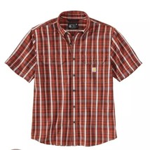 Carhartt Mens Plaid Short Sleeve Button Up Shirt Red Gray Loose Fit Size Medium - £22.83 GBP