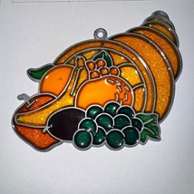 Cornucopia Suncatcher Lead Framed Stained Glass Vintage 80s Window Thank... - $8.90