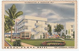 Vintage Postcard Coral Sands Hotel Fort Lauderdale Florida Art Deco 1947 Linen - £7.76 GBP