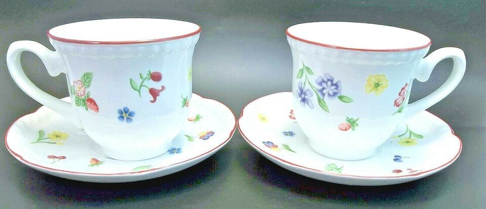 Primary image for Fleurette Johnson Brothers English Tea Cup Saucer Set Lot 2 Pink Flowers Fruit