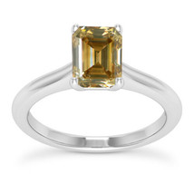 Emerald Diamond Solitaire Ring Champagne Color 14K White Gold VS1 1.04 Carat - £1,473.93 GBP