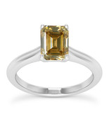 Emerald Diamond Solitaire Ring Champagne Color 14K White Gold VS1 1.04 C... - £1,443.13 GBP