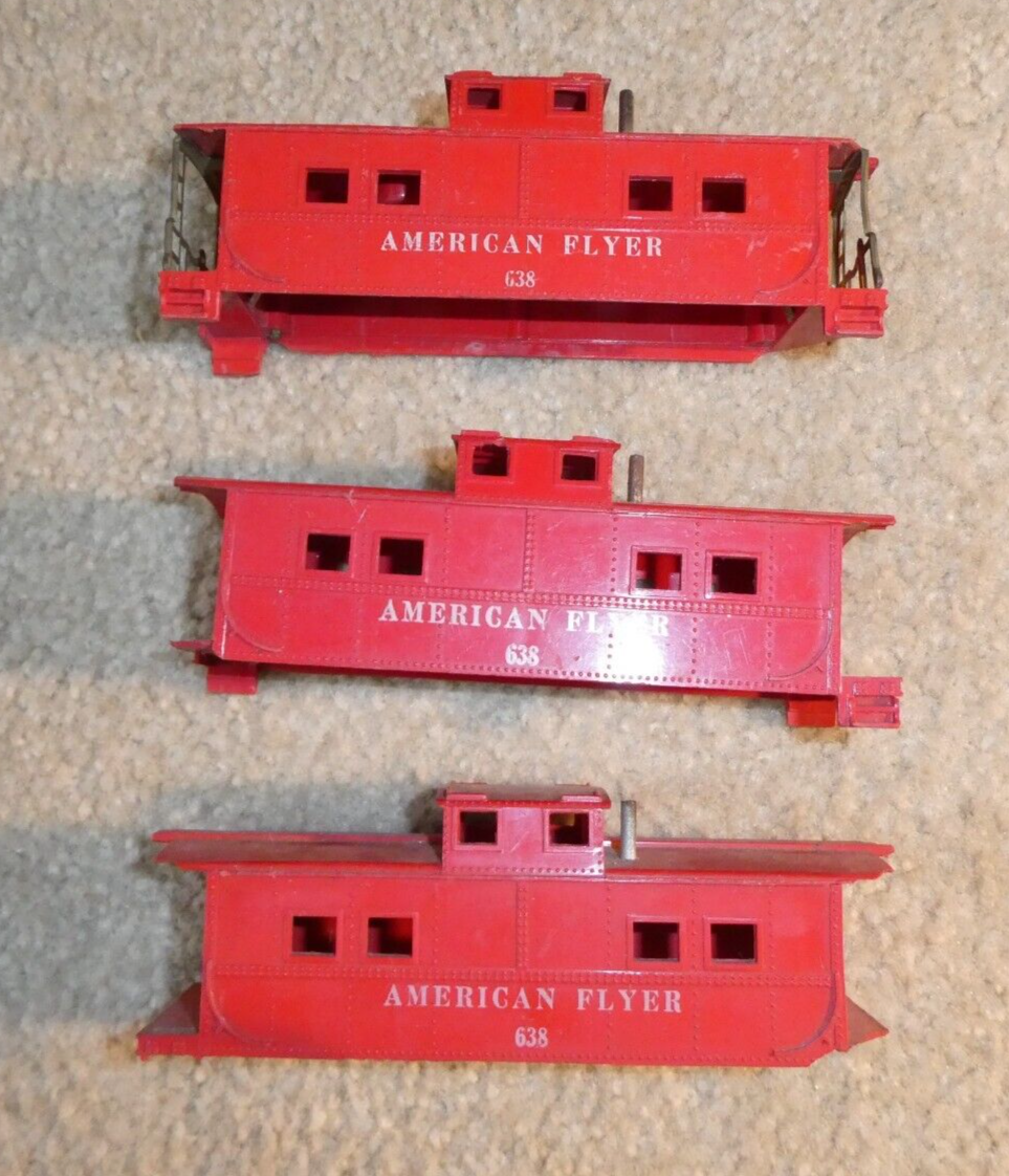 Lot of 3 Vintage S Scale American Flyer Reading 638 Caboose Car Bodies 5.75" L - $16.83