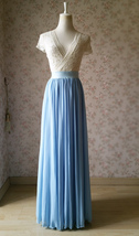 Blue Silky Chiffon Maxi Skirt Outfit Bridesmaid Custom Plus Size Chiffon Skirts image 3