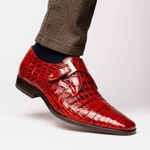Rovigo Genuine Caiman Crocodile Monk Strap Shoes Rustic Cognac image 7