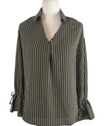 She + Sky Womens Shirt Size M Medium Green Black Striped Long Bell Sleev... - £18.08 GBP