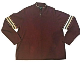 Eddie Bauer Sweater Mens XL Burgundy Pullover 1/4 Zip Arm Stripe Vintage Japan - £9.50 GBP