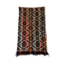 Vintage Hand Woven Geometric Table Runner Rectangular Thick Yarn Red Green Beige - £17.68 GBP